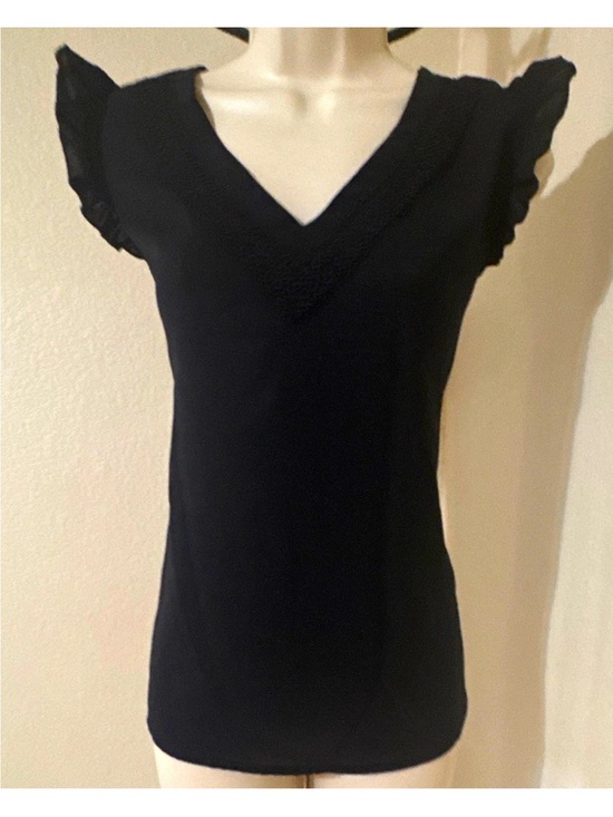 SHEIN Tops - Black V-Neck Ruffled Sleeve Women's Top